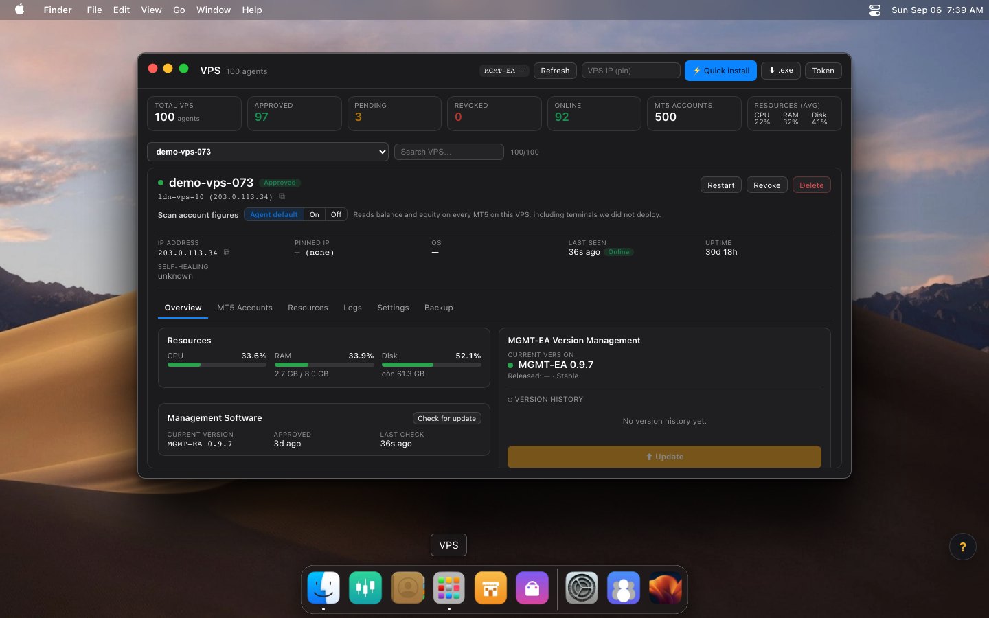 AutoBotCenter VPS fleet dashboard